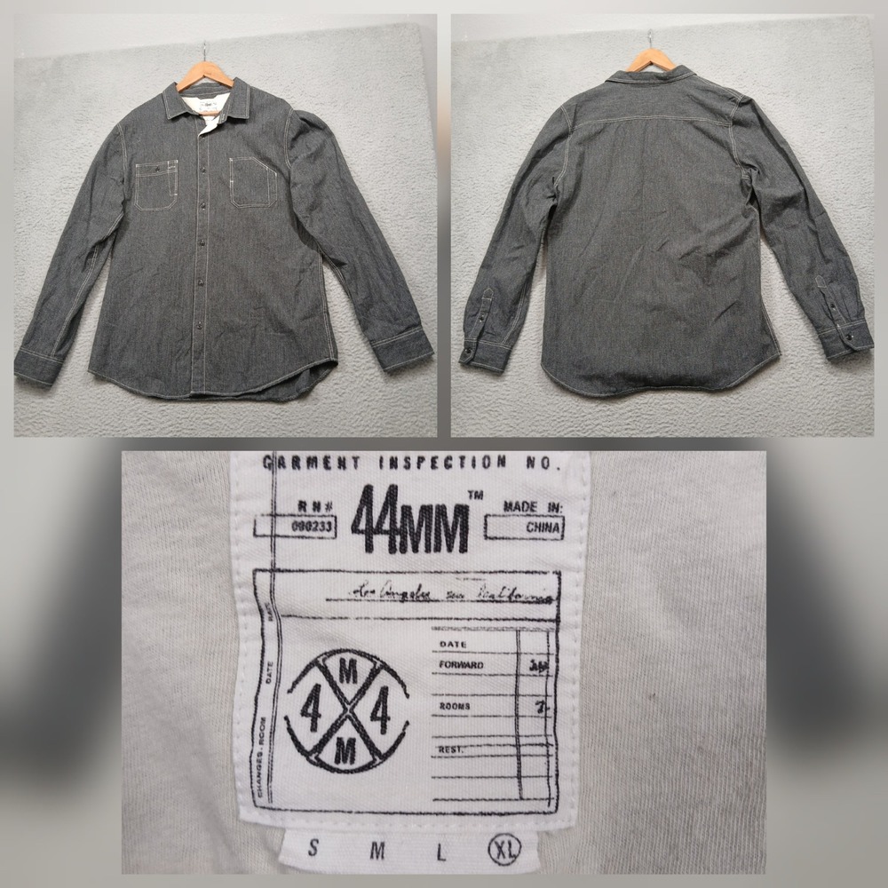 44MM Denim Button-Up Shirt Men's XL Gray Long Sleeve‎ Casual Western Style